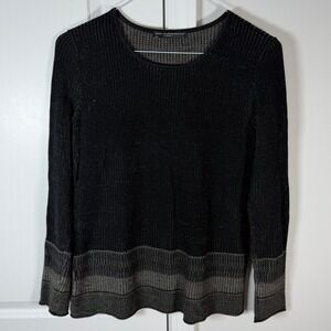 Peruvian Connection Black Pima Cotton Textured Knit Sweater Long Sleeve Womens M